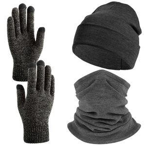 1317 Winter Beanie Hat Neck Warmer Neck Gaiter Touchscreen Glove Set Cold